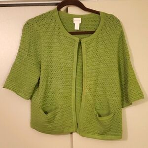 Chico's Lime Green Short Sleeve Sweater Sz 1